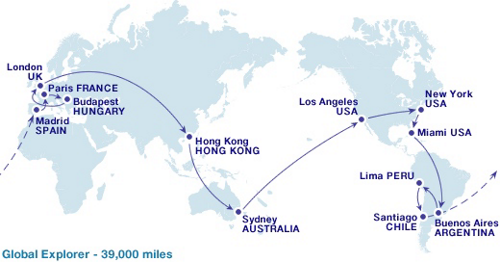 Global Explorer - One World Alliance - 39.000 milhas roundtrip Global Explorer - One World Alliance - 39.000 milhas roundtrip