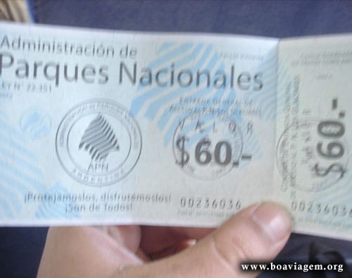 Ingresso de entrada no Parque Nacional Los Glaciares