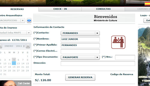 Passo 3 para a compra dos bilhetes de entrada para Macchu Picchu