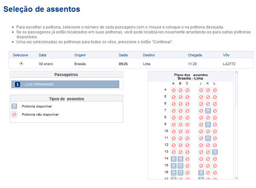 Agora sim, a seleção de assentos!