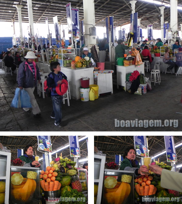 Comida Peruana: Sucos naturais no mercado de Cuzco