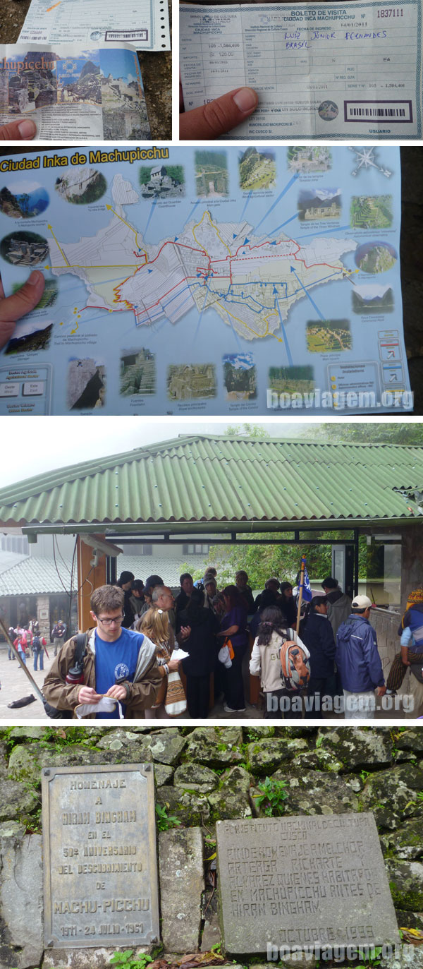 Ticket de entrada, mapa e homenagem a Hiran Bingham