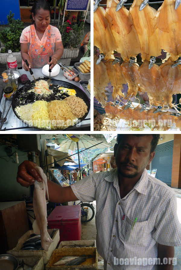Pad Thai e lulas secas na Tailândia