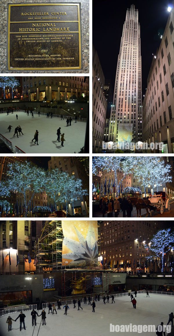 Rockefeller Center a noite - pista de patinação no gelo