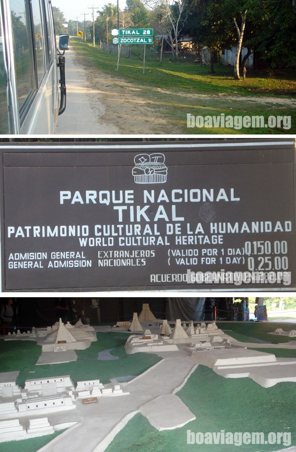 Chegando em Tikal, valores e a maquete das ruínas