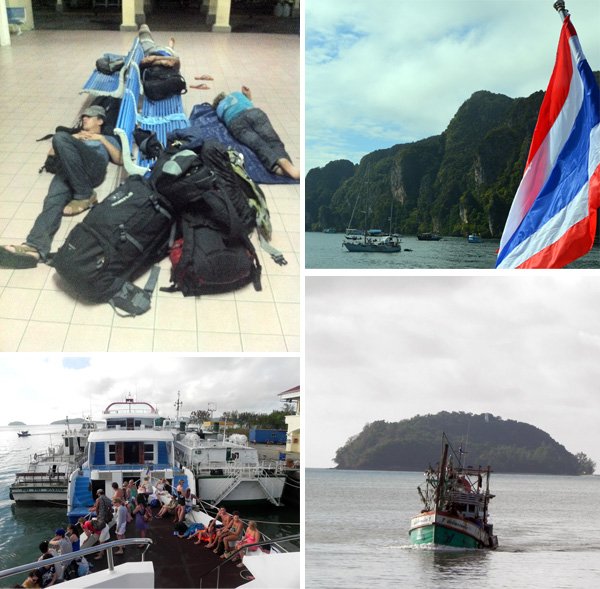 Dormindo no cais do porto de Phuket e primeiro ferry para Koh Phi Phi