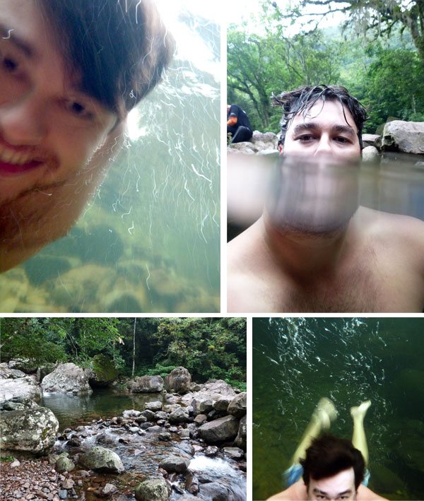 Mergulho na piscinona natural que tem no fim da trilha