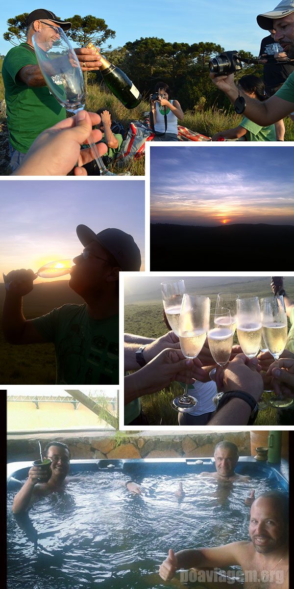Fim do dia com direito a pôr dos sol regado a champagne e ofurô pra relaxar!