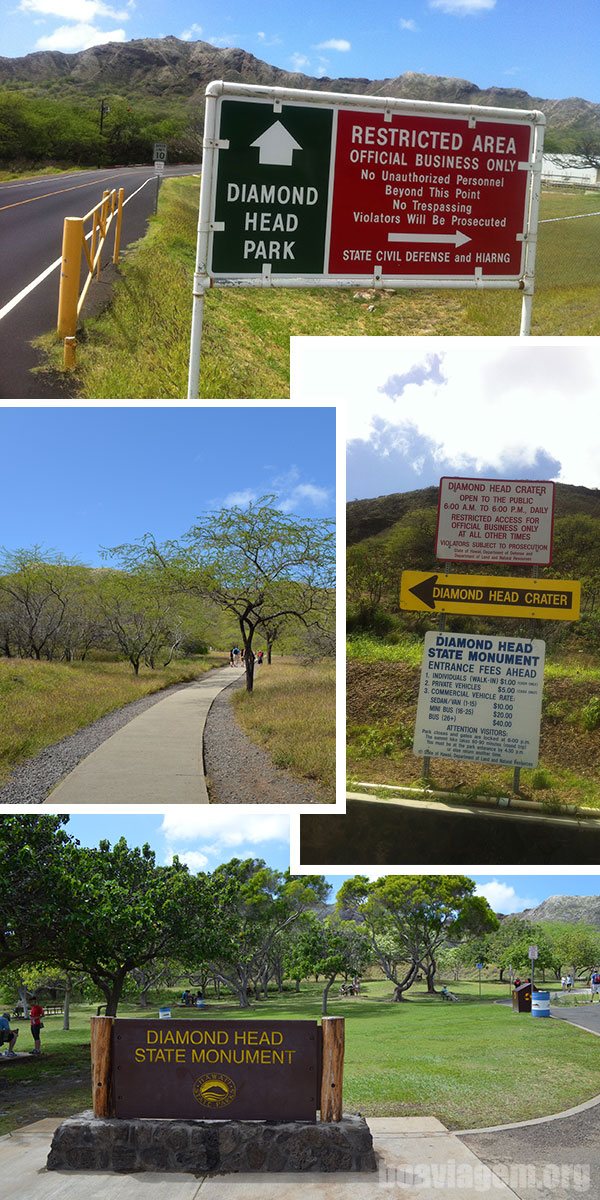 Chegada ao princípio da trilha do Diamond Head State Monument