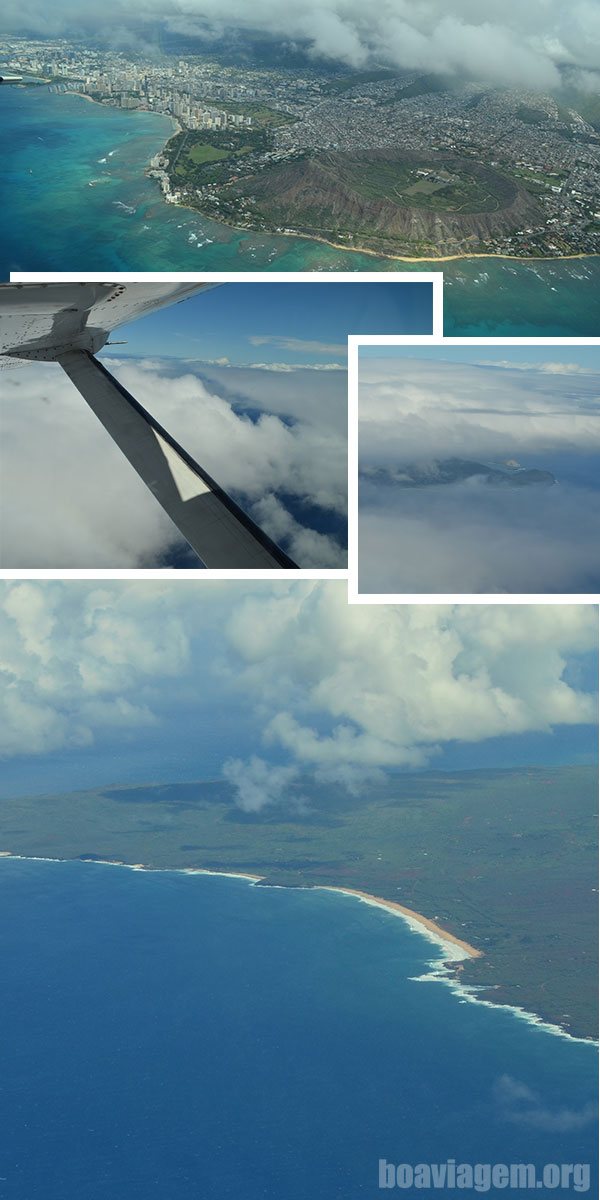 Diamond Head em vista aérea e um pedacinho de Molokai