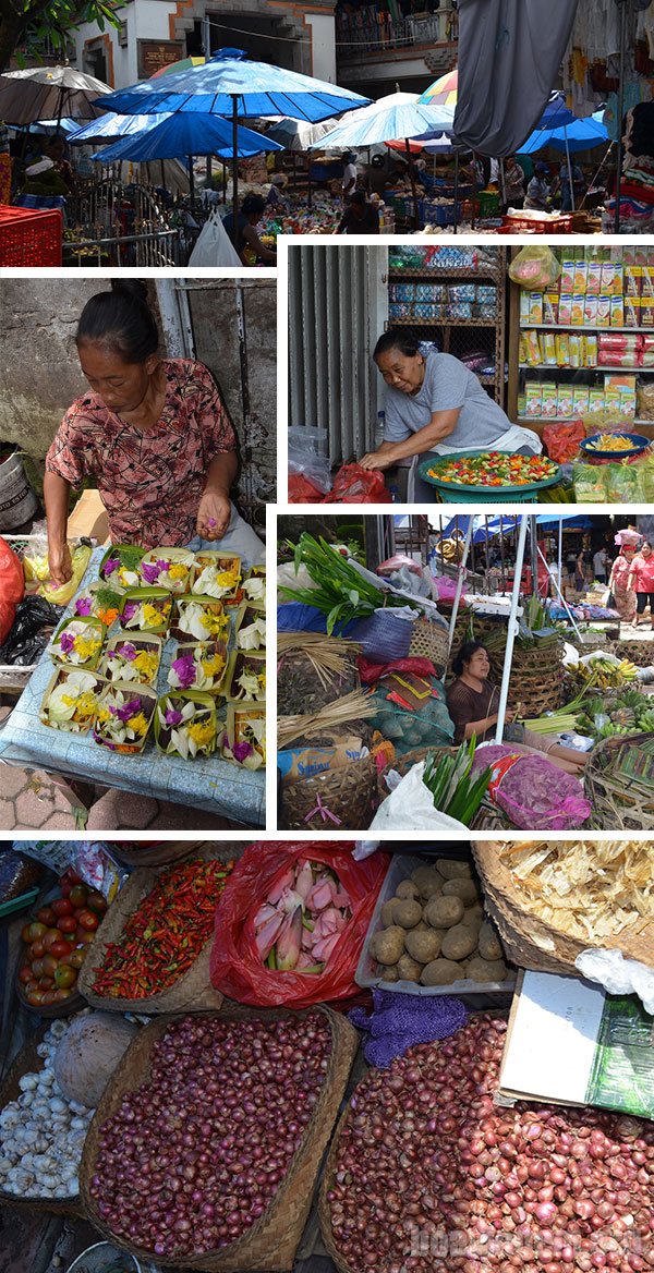 Caminhando por uma feira no centro de Ubud