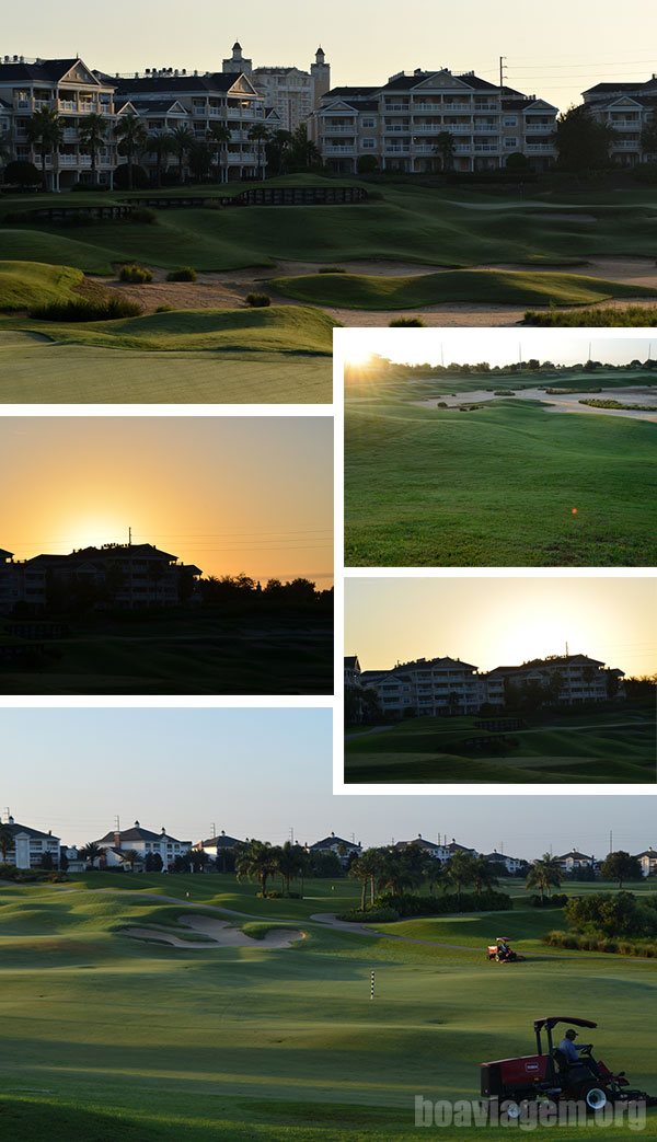 Amanhecer nos belos campos de golf do Reunion