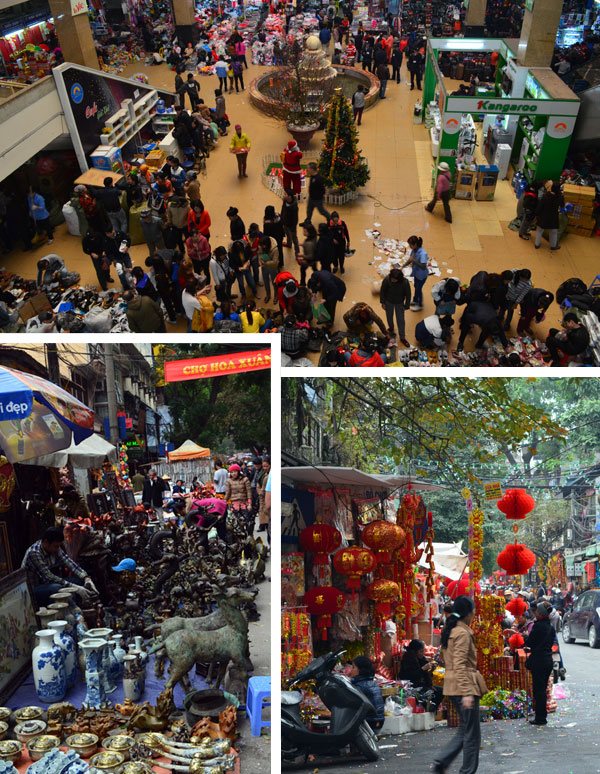 Comércio intenso em ruas, mercados e centros comerciais