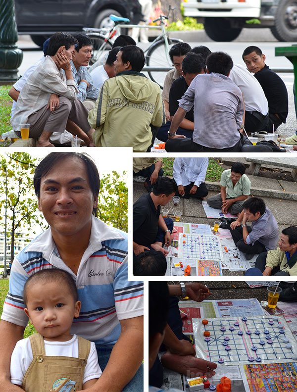 Homens jogando em uma praça no centro de Saigon