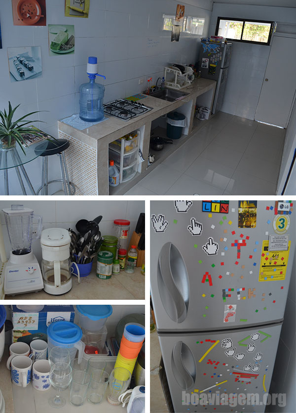 Cozinha e amenidades do Blue Almond Hostel