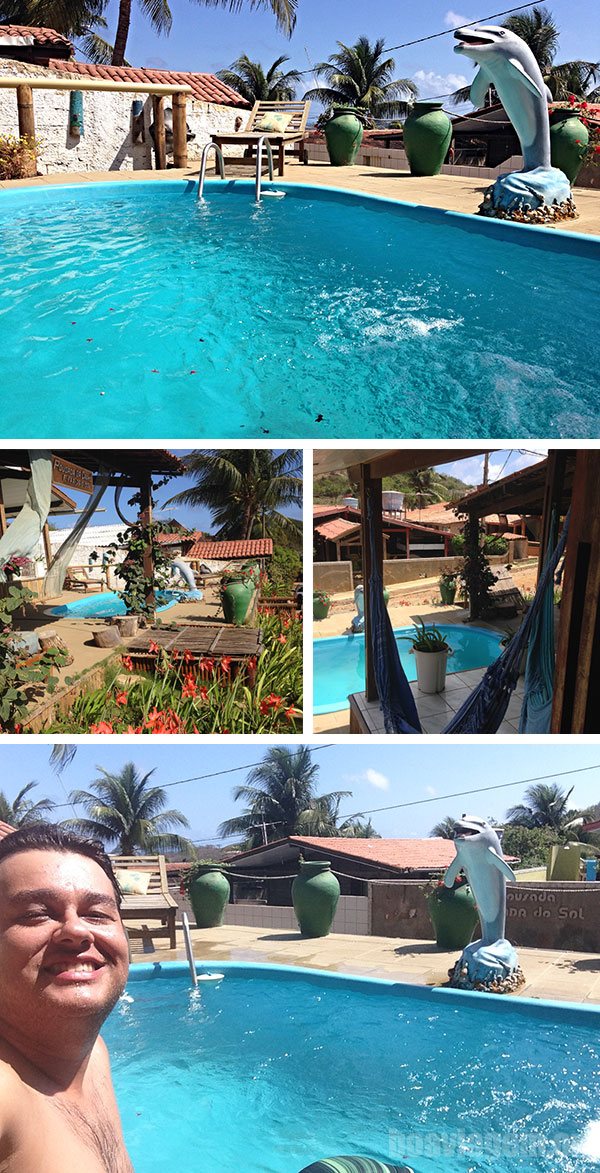 Relaxando na piscina da Pousada da Carmô em Noronha