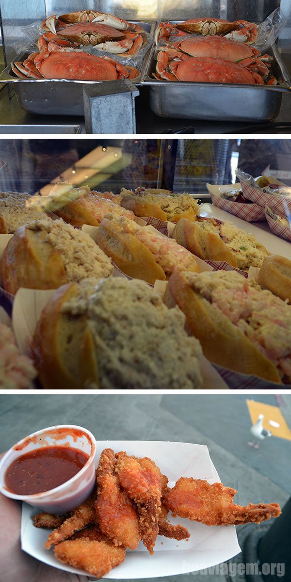 Comidas deliciosas no cais dos pescadores de São Francisco