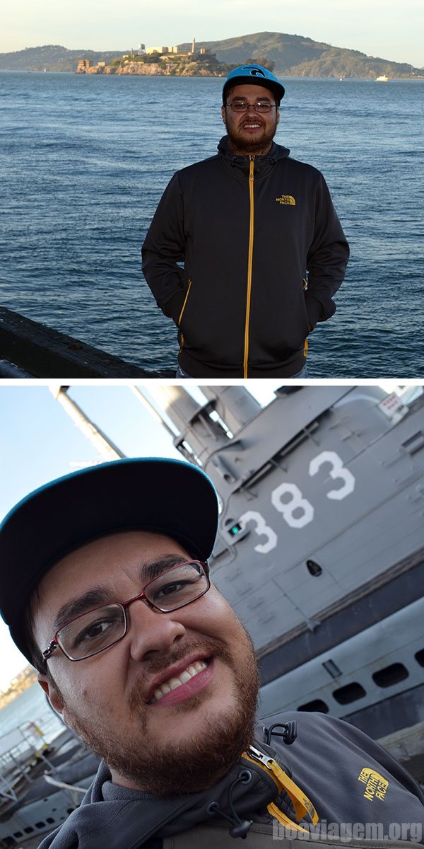 Alcatraz e submarino no Fishersman Wharf