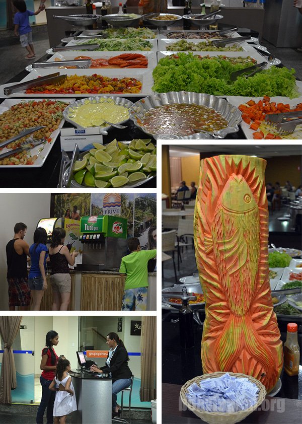 Jantar self-service com gigantesca variedade em saladas e massas