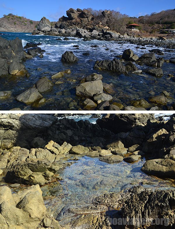 A maré enchendo algumas piscinas naturais