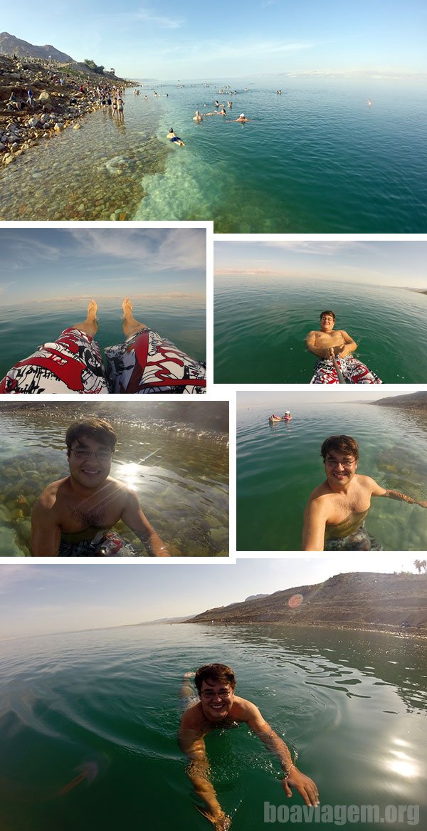 Boiando nas águas do Mar Morto em Israel