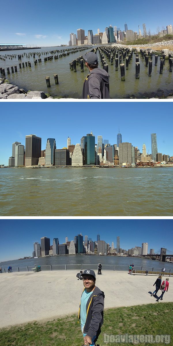 Belo visual de Manhattan, observada desde o Brooklyn Bridge Park