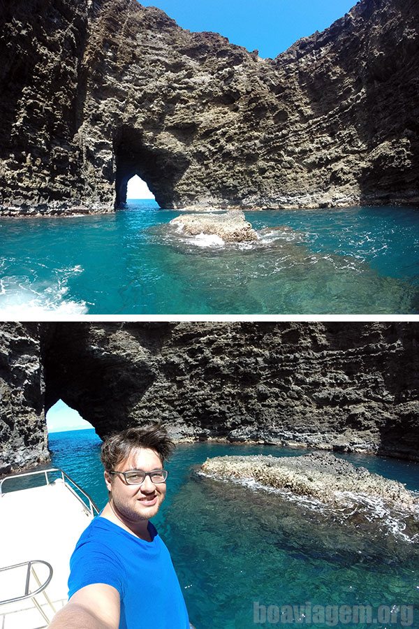 Visual paradisíaco do interior das cavernas da Napali Coast no Kauai