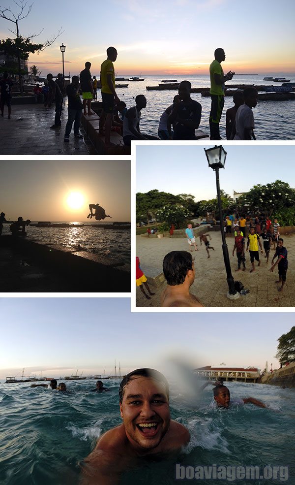 Saltos no pôr do sol em Stone Town - Zanzibar