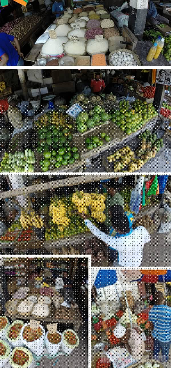Variedade de frutas e verduras em feira livre