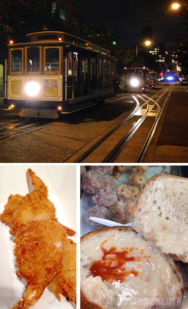 Bondinho pela noite e comidas do Fishersman Wharf