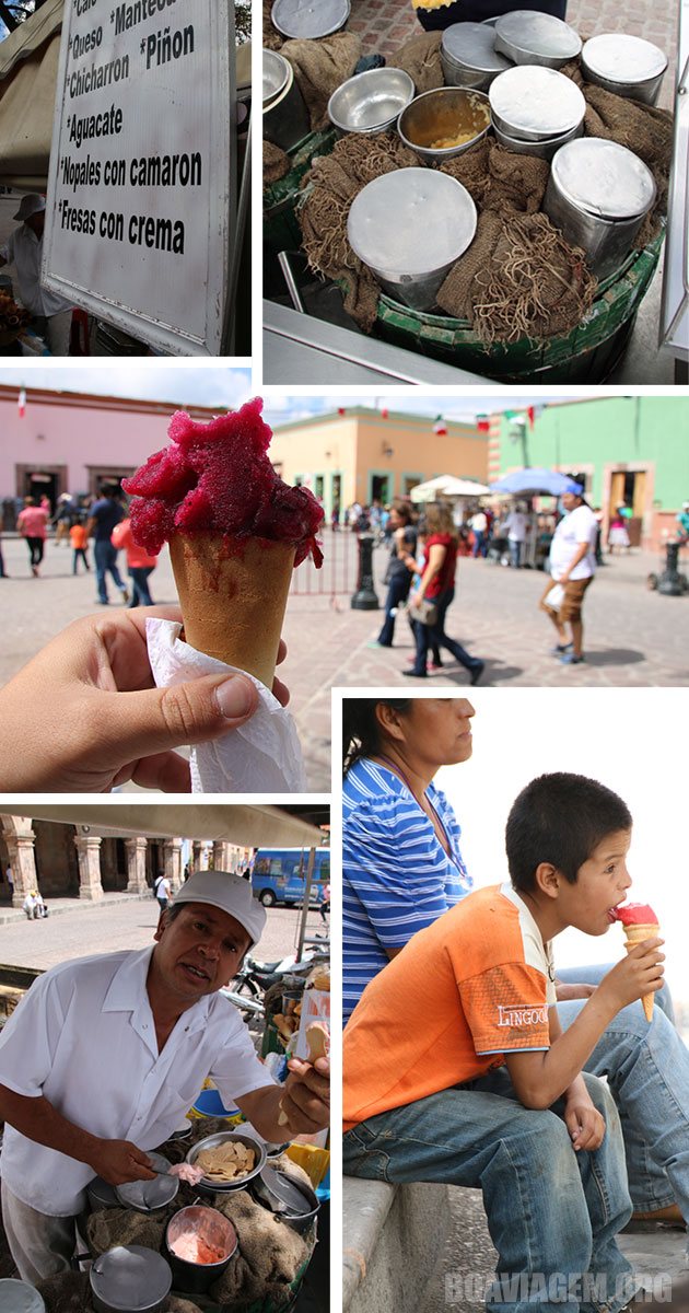 Sorvetes típicos na praça principal do Centro Histórico com sabores exóticos