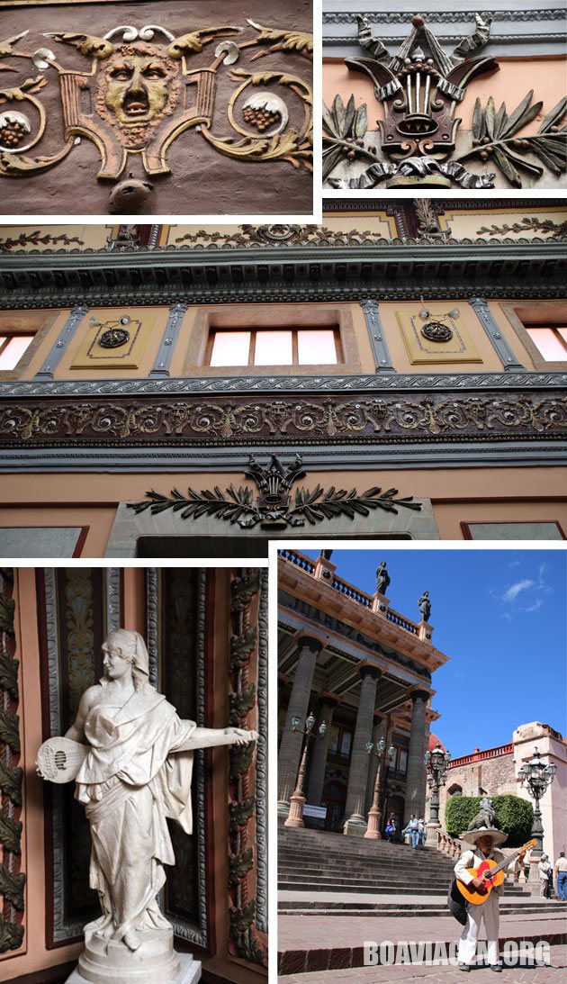 Alguns detalhes na decoração arquitetônica do Teatro Juarez