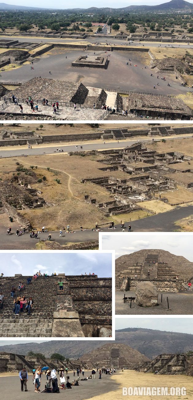 Vista no topo da Pirâmide do Sol e a Calçada dos Mortos em Teotihuacan