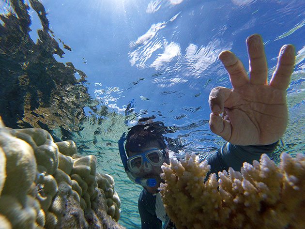 Fiquei por horas mergulhando com snorkel