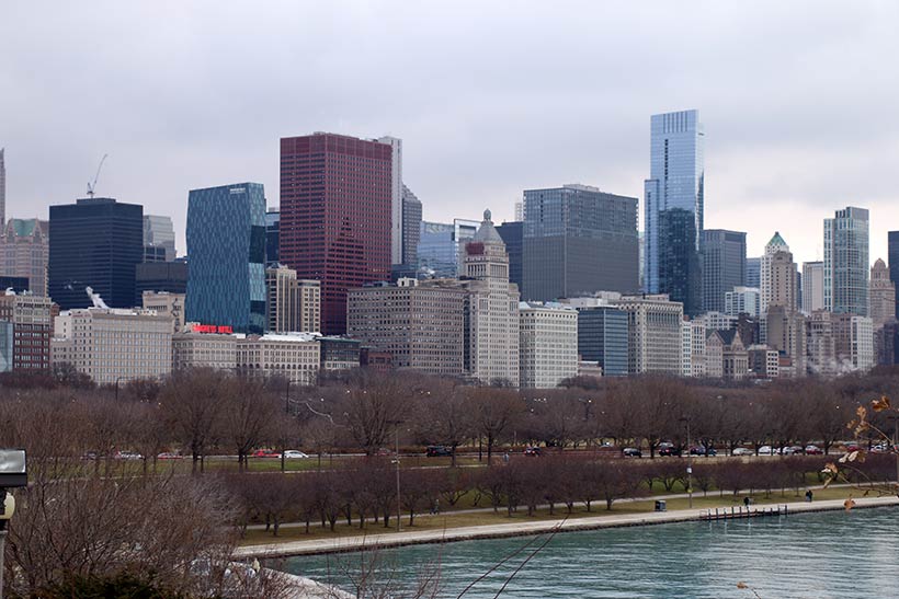 Vista de Chicago do lado de fora do aquário