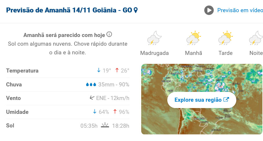 Clima para amanhã no Clima tempo