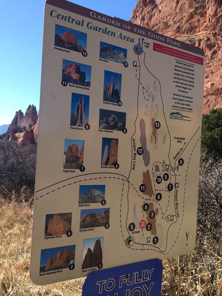 Placas indicativas no Garden of the Gods